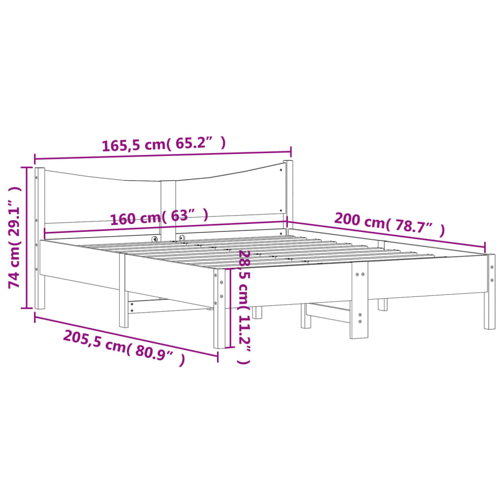 sengeramme uden madras 160x200 cm massivt fyrretræ
