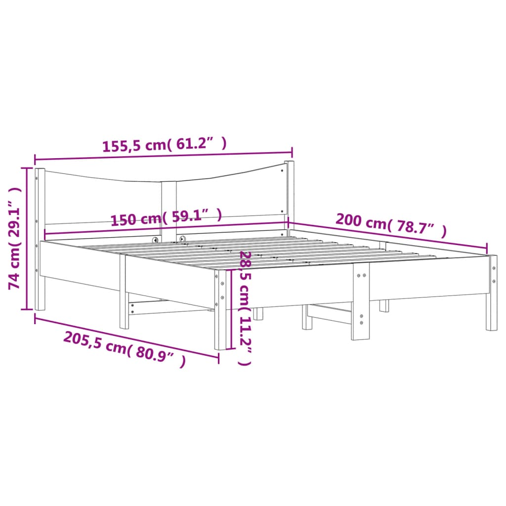 sengeramme uden madras 150x200 cm massivt fyrretræ