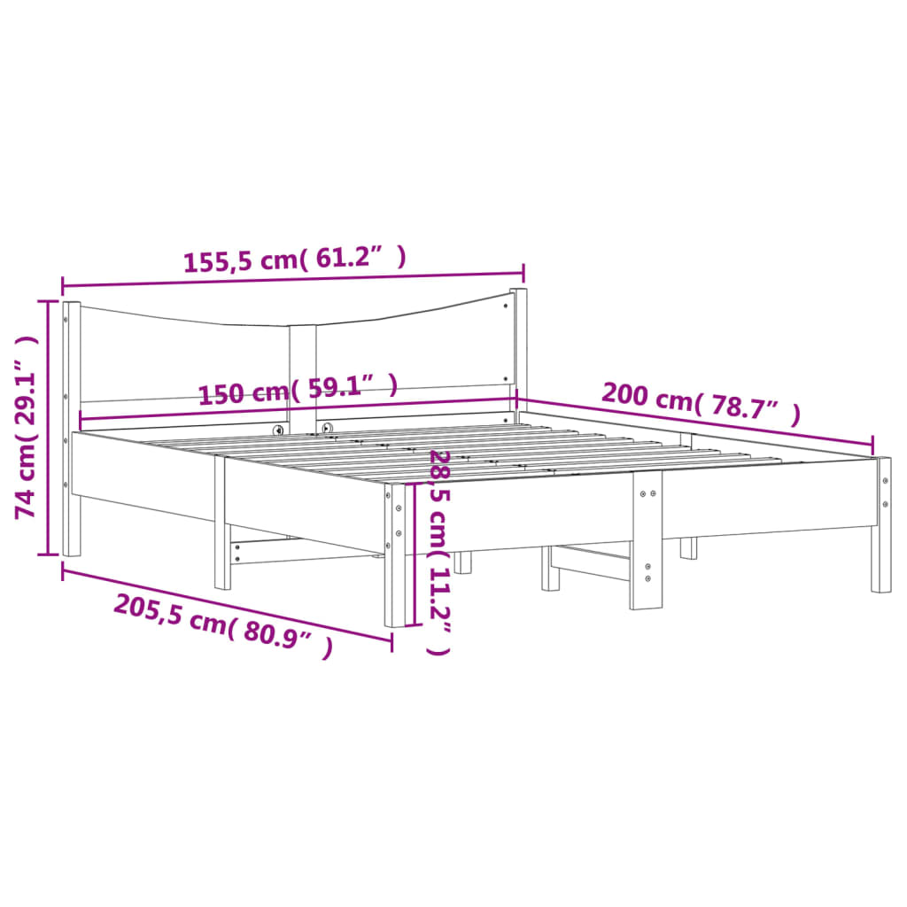 sengeramme uden madras 150x200 cm massivt fyrretræ hvid