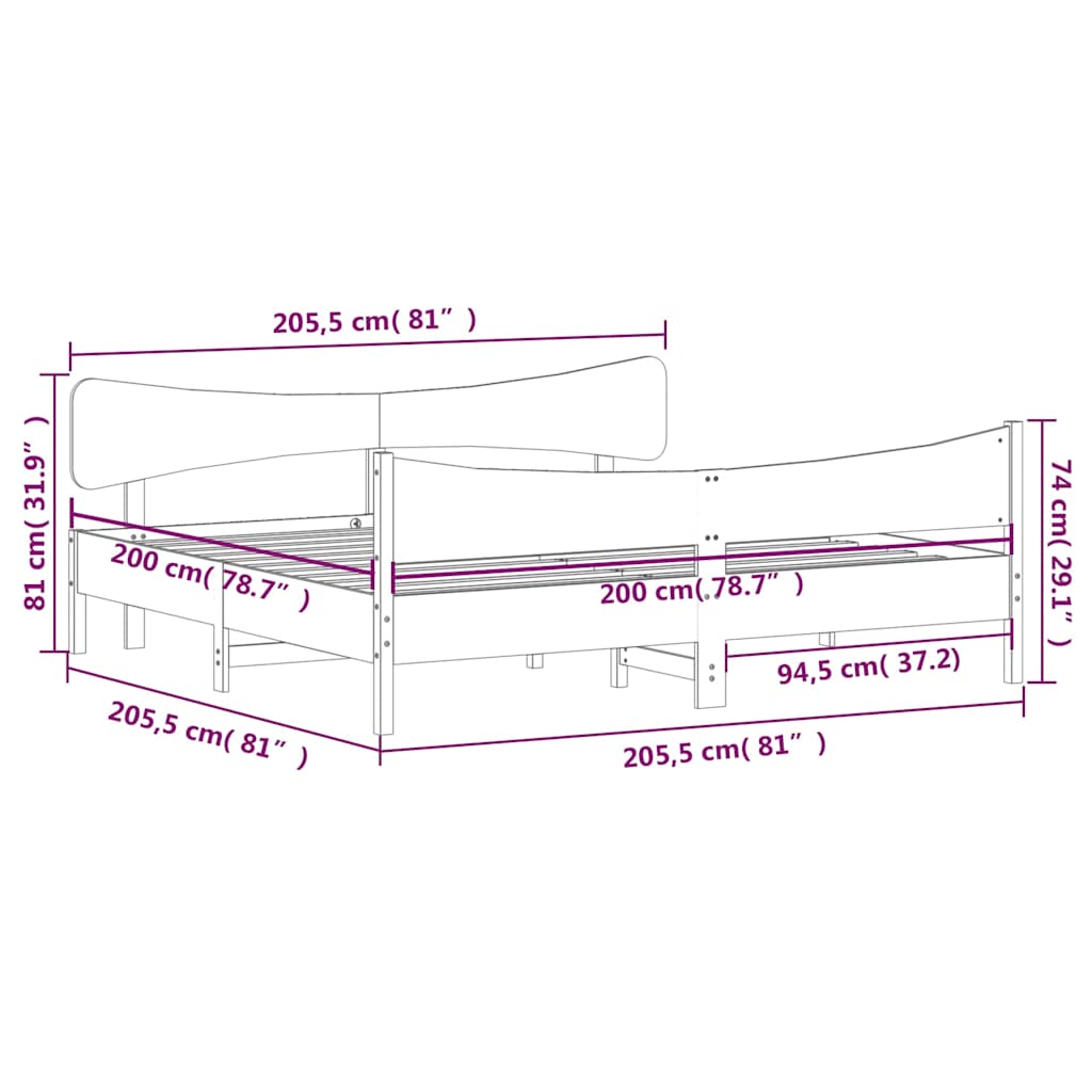 sengeramme uden madras 200x200 cm massivt fyrretræ