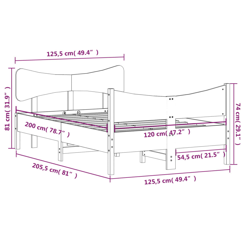 sengeramme uden madras 120x200 cm massivt fyrretræ hvid
