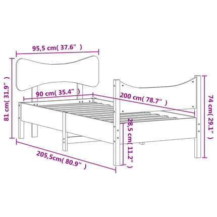 sengeramme uden madras 90x200 cm massivt fyrretræ gyldenbrun