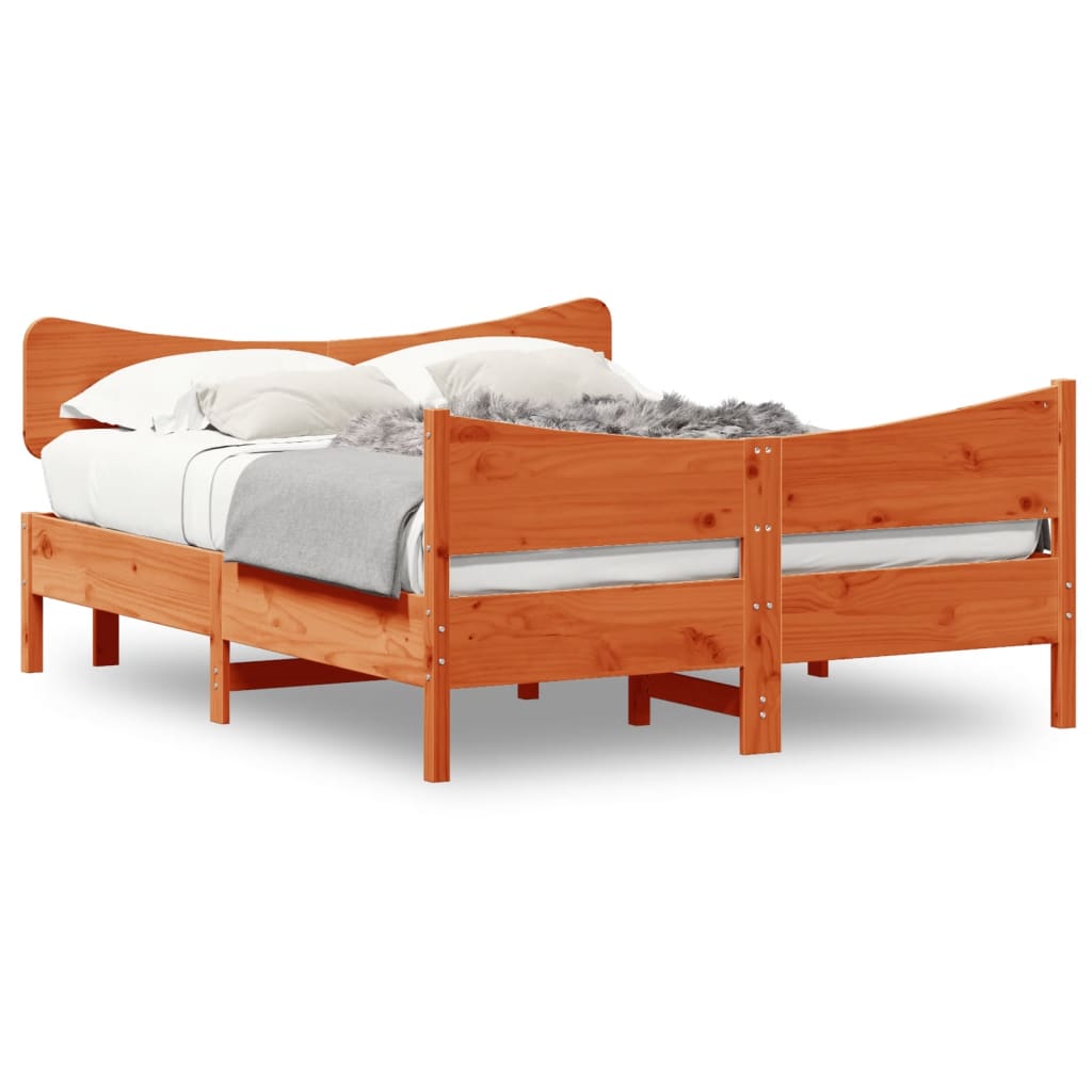 sengeramme uden madras 135x190 cm massivt fyrretræ brun