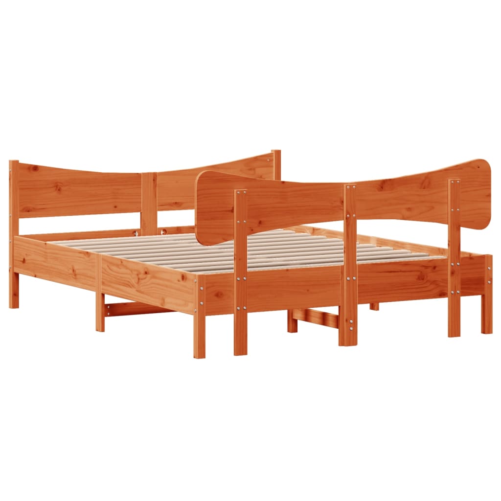 sengeramme uden madras 135x190 cm massivt fyrretræ brun