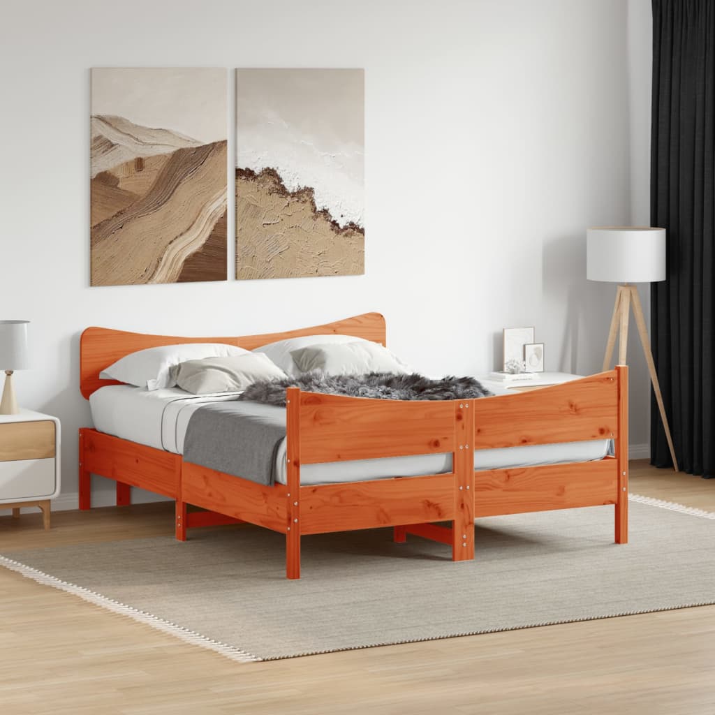 sengeramme uden madras 135x190 cm massivt fyrretræ brun