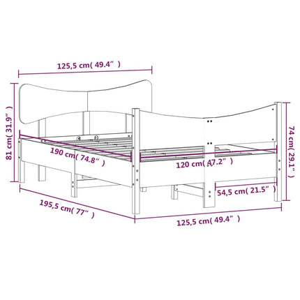 sengeramme uden madras 120x190 cm massivt fyrretræ hvid