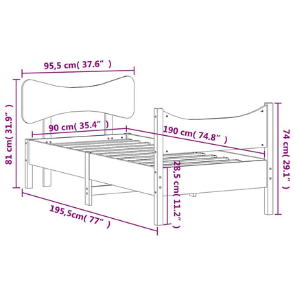 sengeramme uden madras 90x190 cm massivt fyrretræ gyldenbrun