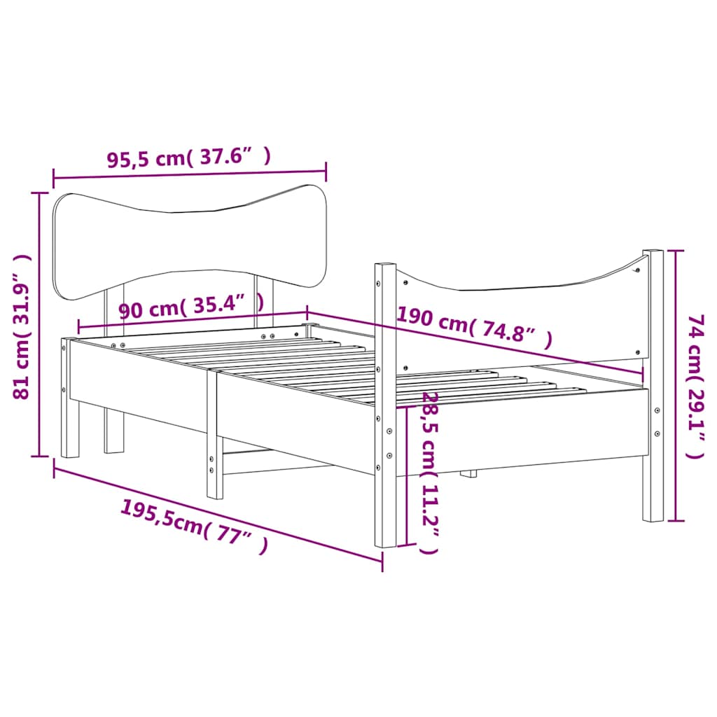 sengeramme uden madras 90x190 cm massivt fyrretræ gyldenbrun