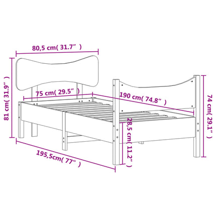 sengeramme uden madras 75x190 cm massivt fyrretræ hvid