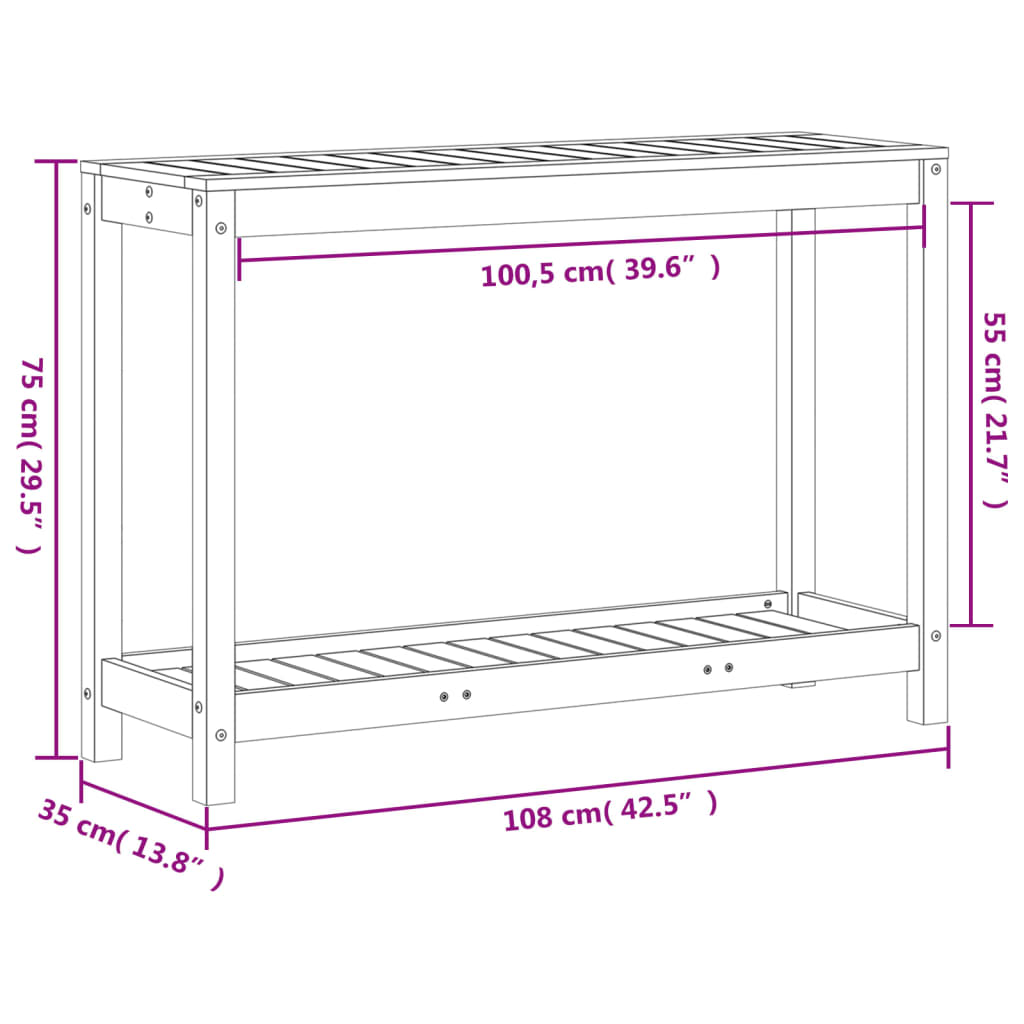 plantebord med hylde 108x35x75 cm massivt douglasgran