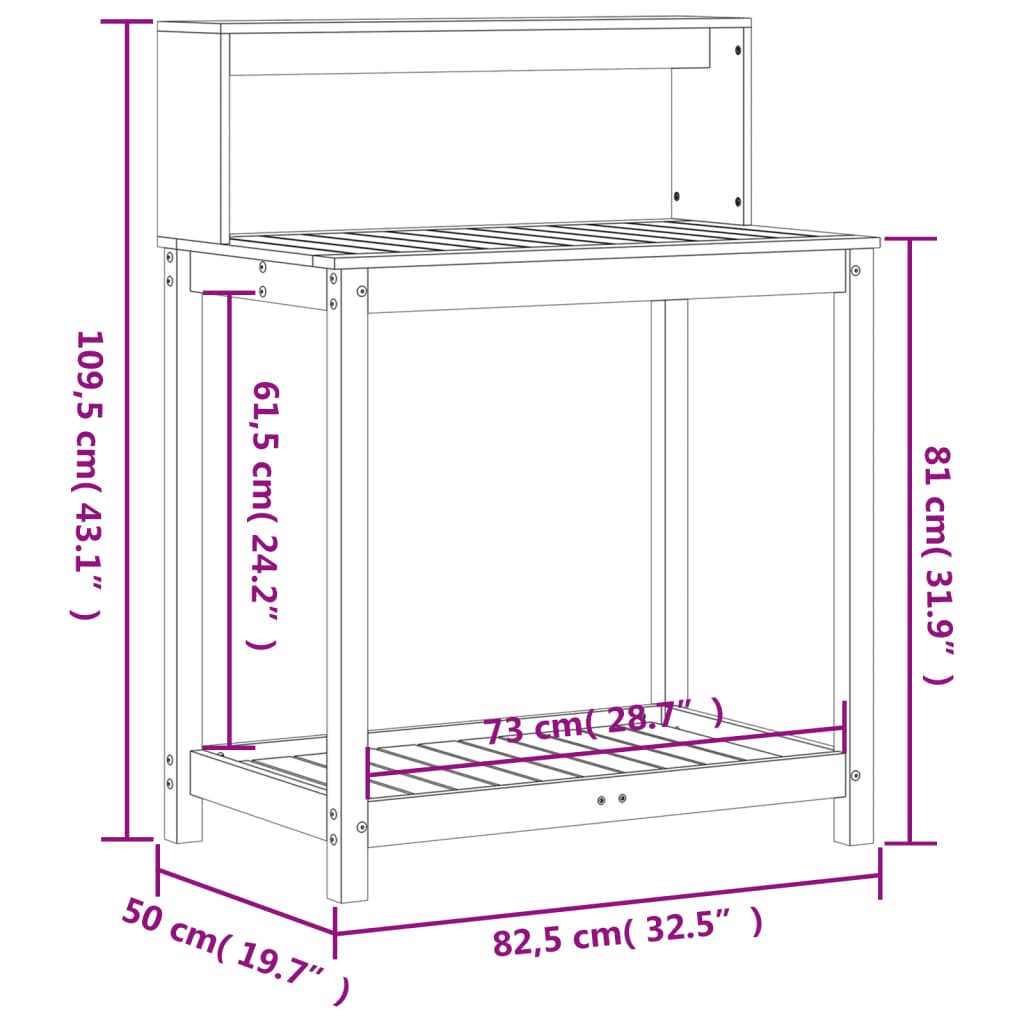 plantebord med hylder 82,5x50x109,5 cm imprægneret fyrretræ