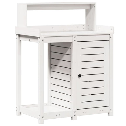 plantebord med hylder 82,5x50x109,5 cm massivt fyrretræ hvid