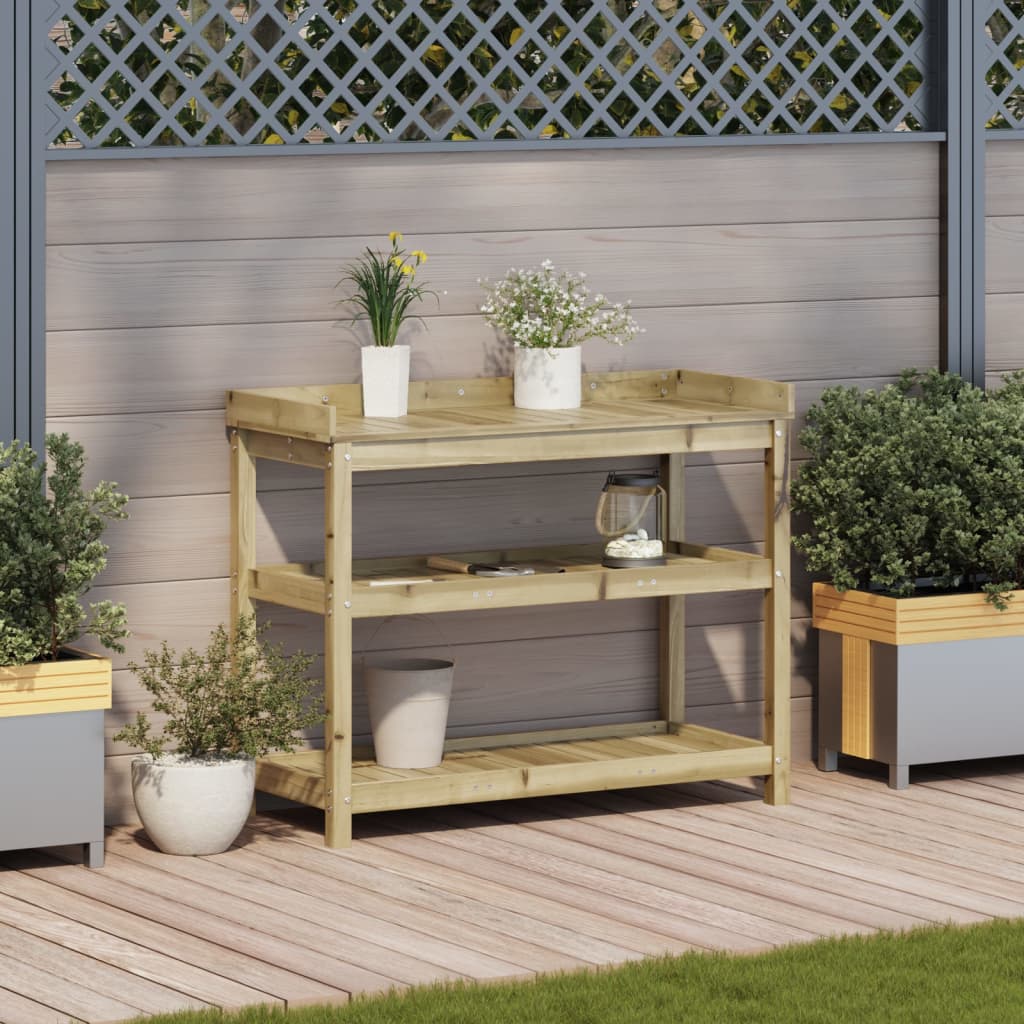 plantebord med hylder 108x45x86,5 cm imprægneret fyrretræ