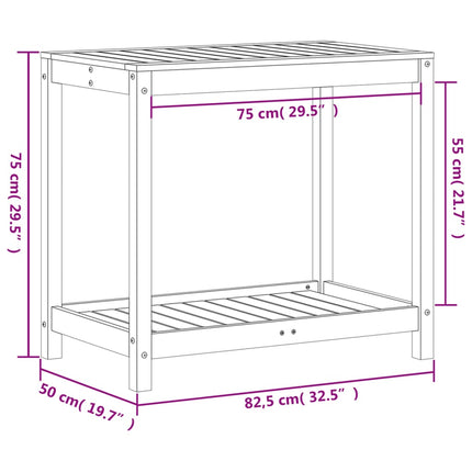 plantebord med hylde 82,5x50x75 cm massivt fyrretræ gyldenbrun