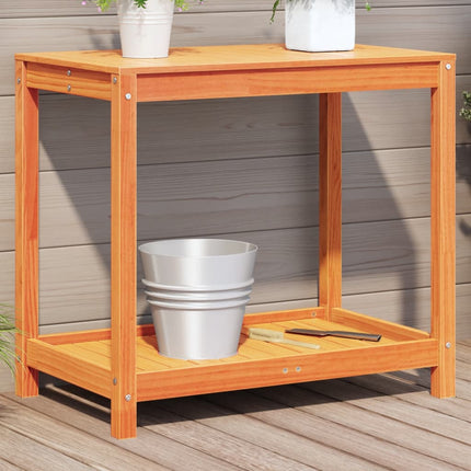 plantebord med hylde 82,5x50x75 cm massivt fyrretræ gyldenbrun