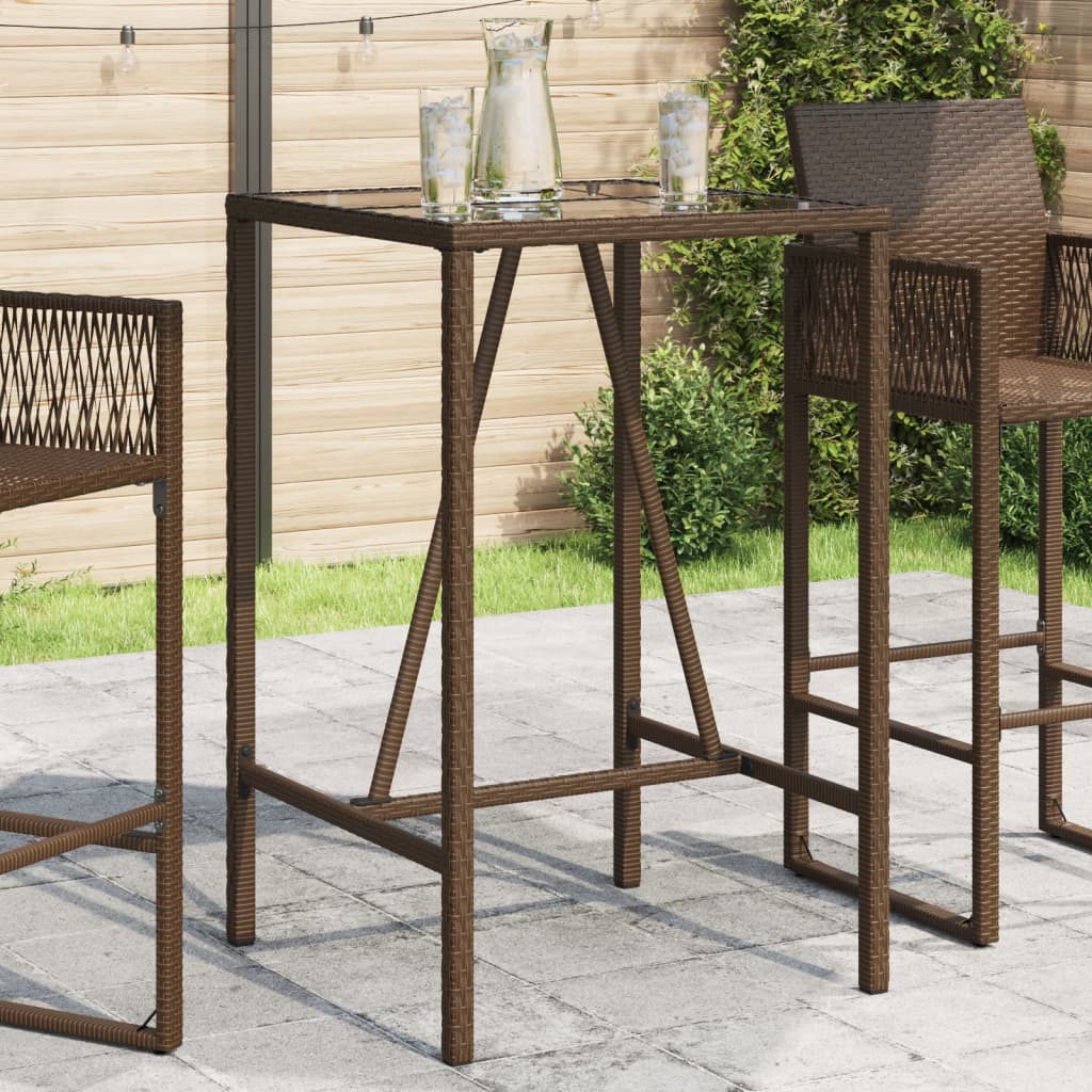 Barbord til haven 70×70×110 cm i polyrattan - brun