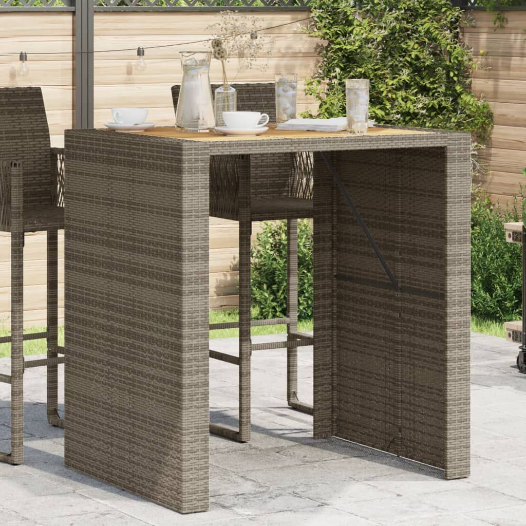 Barbord til haven 105×80×110 cm - grå polyrattan med akacietop
