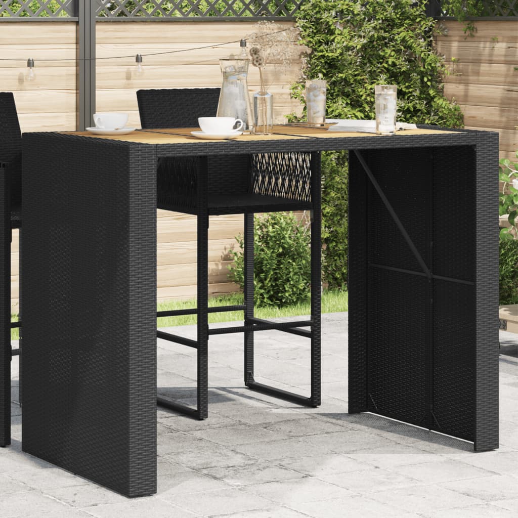Barbord til haven 145×80×110 cm - sort polyrattan med akacietop