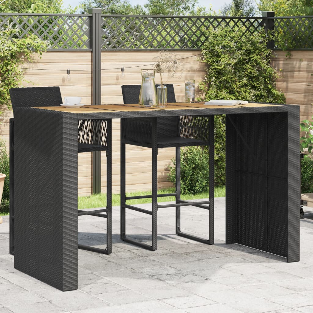 Barbord til haven 185×80×110 cm - akacietop & sort polyrattan