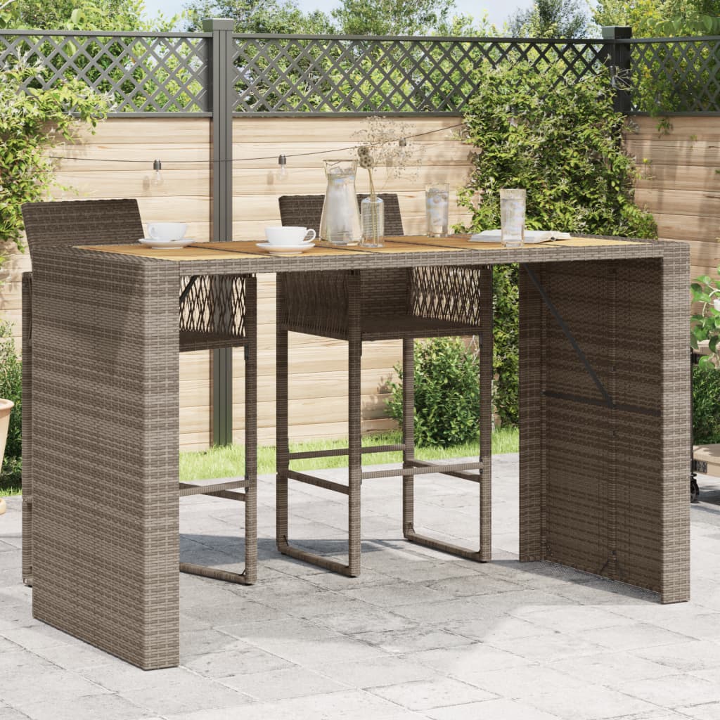 Barbord til haven 185 × 80 × 110 cm - grå polyrattan med akacietop