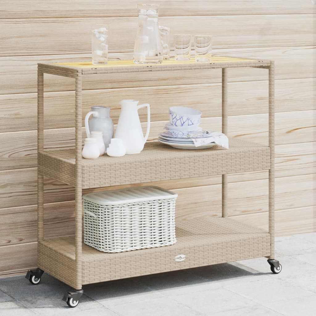 Barvogn Med 3 Hylder Polyrattan Og Massivt Akacietræ - Beige og brun