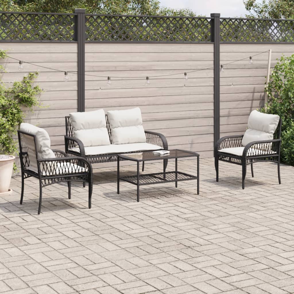 sofasæt til haven 4 dele med hynder polyrattan sort