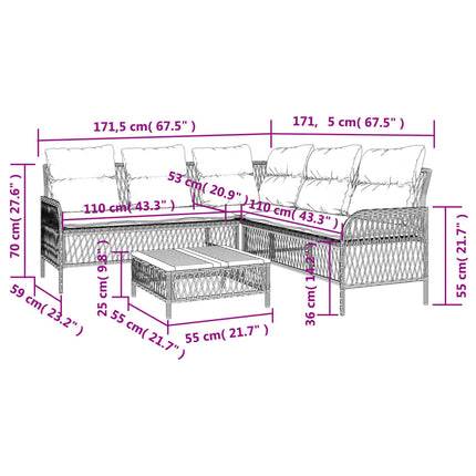 sofasæt 2 dele med hynder polyrattan grå