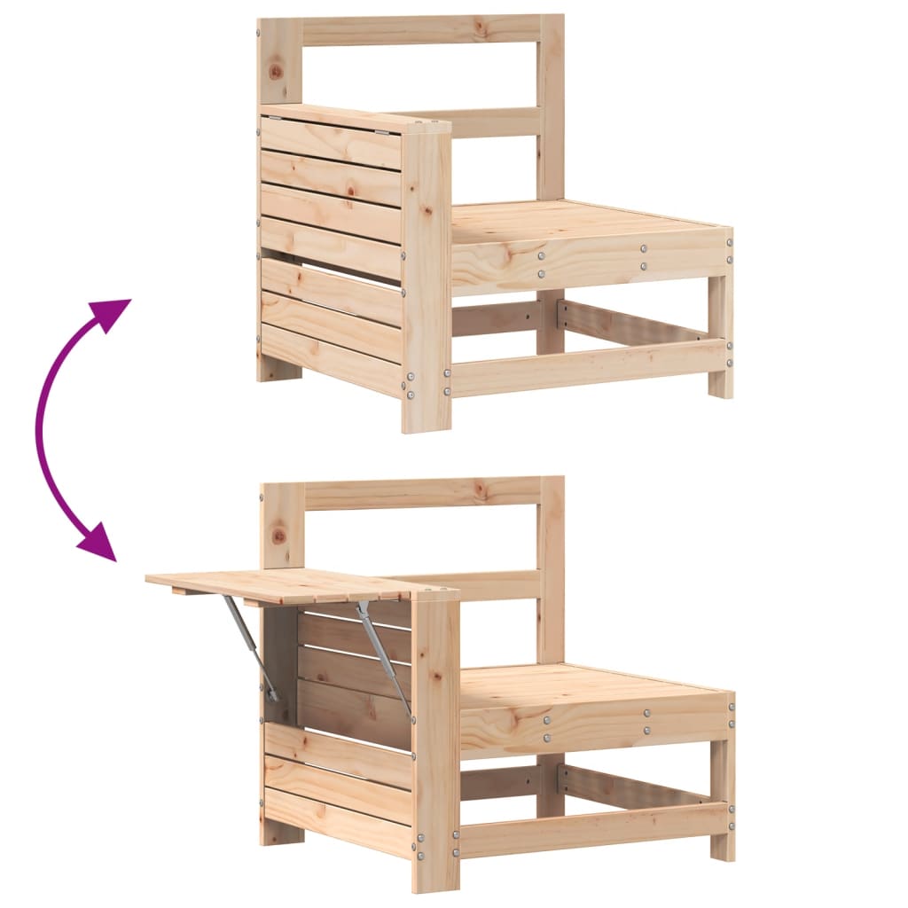 sofamodul med armlæn og sidebord massivt fyrretræ