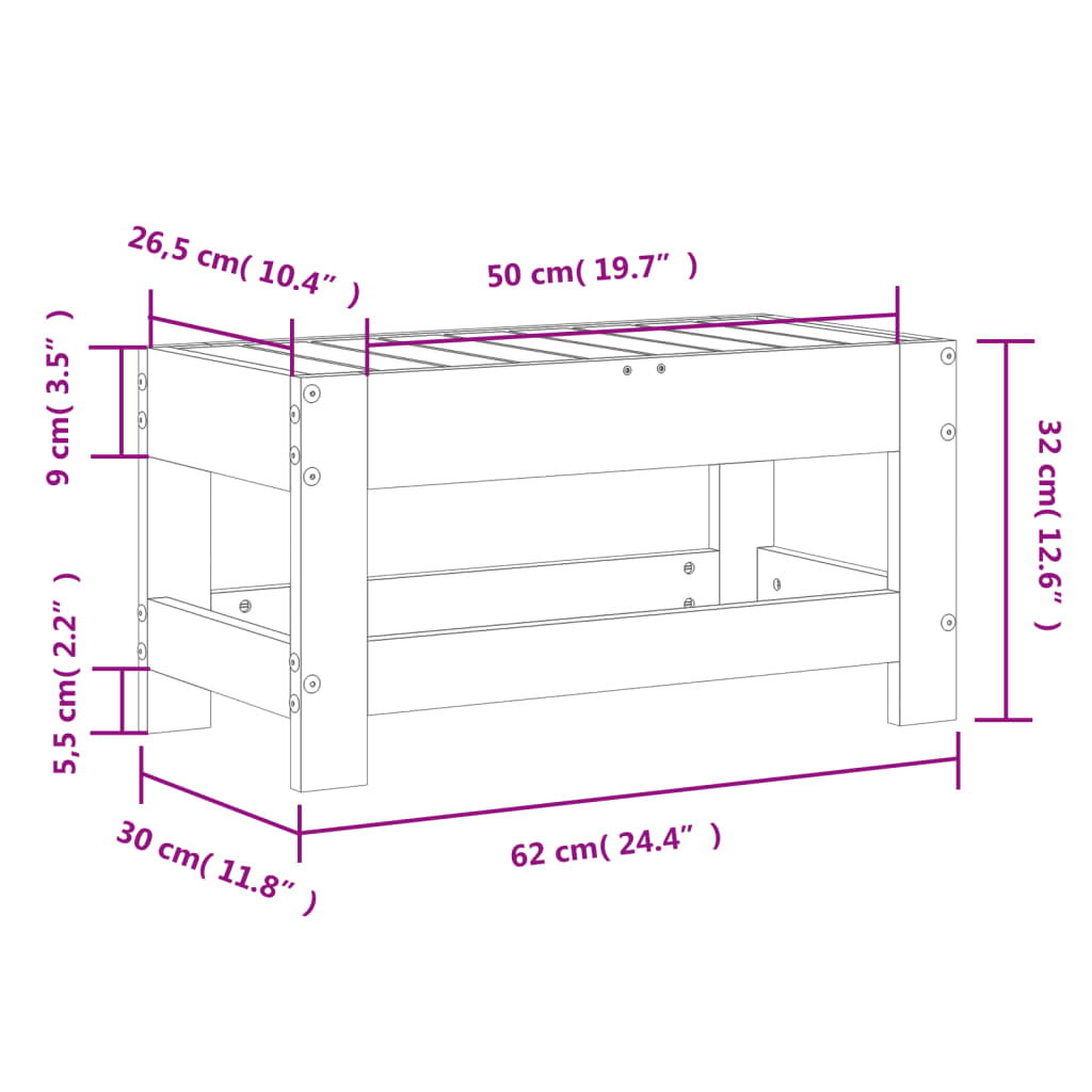haveskammel 62x30x32 cm imprægneret fyrretræ
