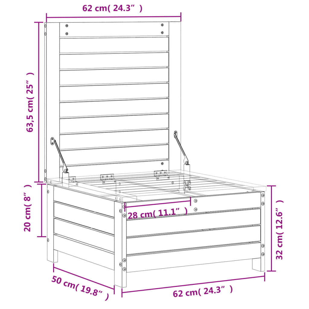 haveskammel 62x63,5x32 cm massivt fyrretræ hvid