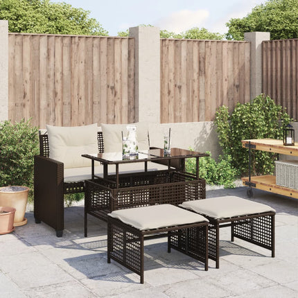 sofasæt til haven 4 dele med hynder polyrattan og glas brun