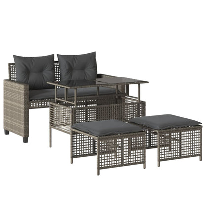 sofasæt til haven 4 dele med hynder polyrattan og glas lysegrå