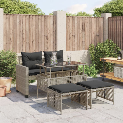 sofasæt til haven 4 dele med hynder polyrattan og glas lysegrå