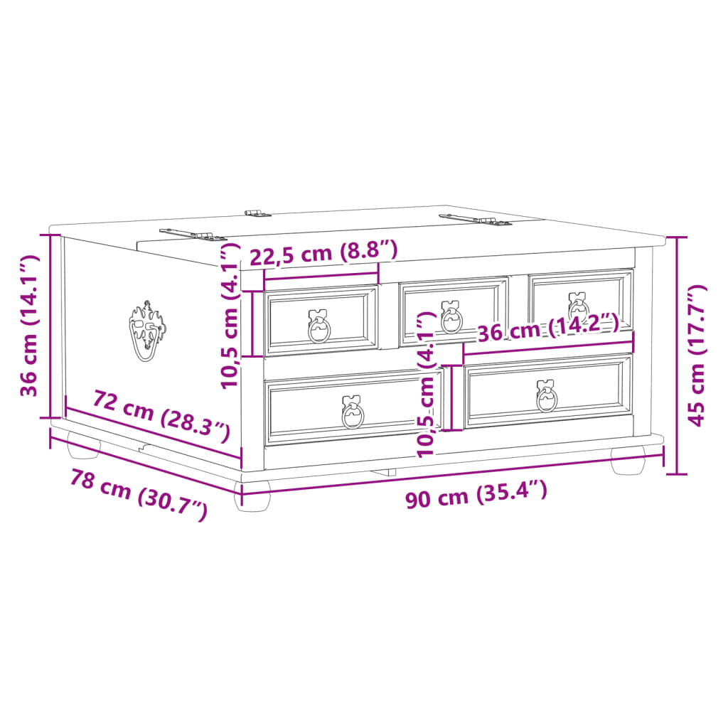 opbevaringsboks Corona 90x78x45 cm massivt fyrretræ