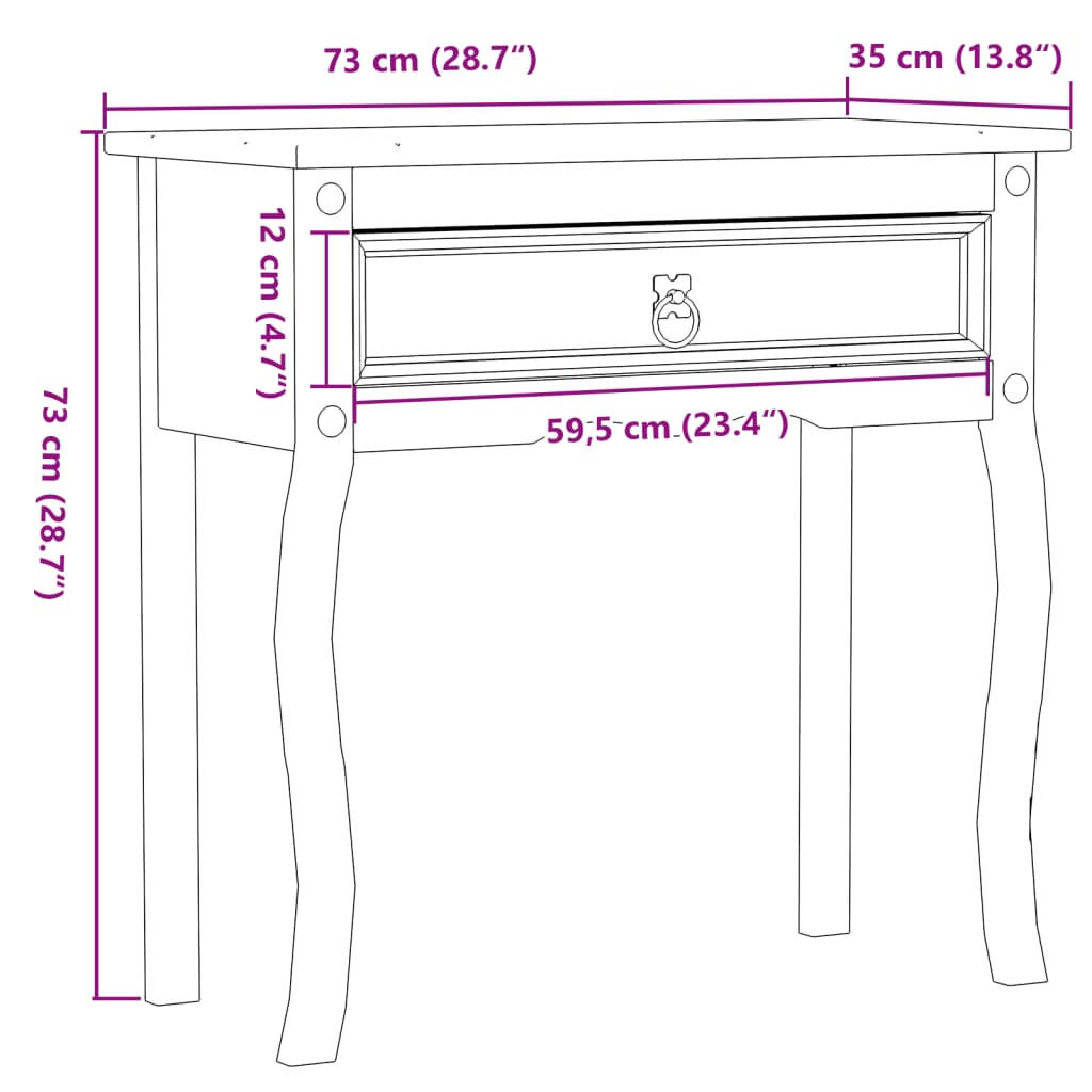 konsolbord Corona 73x35x73 cm massivt fyrretræ