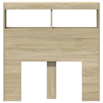 sengegavl med opbevaring og LED-lys 100x17x102 cm sonoma-eg
