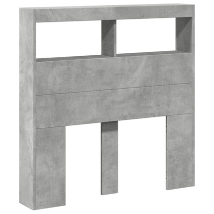 sengegavl med opbevaring og LED-lys 100x17x102 cm betongrå