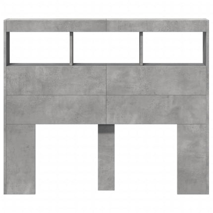 sengegavl med opbevaring og LED-lys 120x17x102 cm betongrå