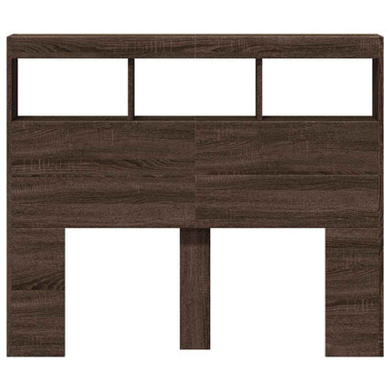 sengegavl med opbevaring og LED-lys 120x17x102 cm brunt eg
