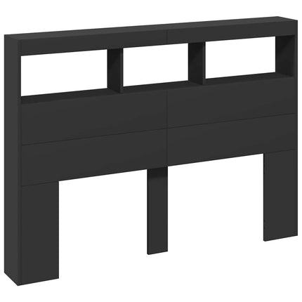 sengegavl med opbevaring og LED-lys 140x17x102 cm sort