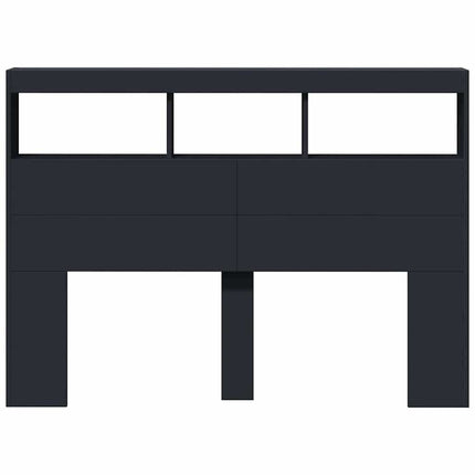 sengegavl med opbevaring og LED-lys 140x17x102 cm sort