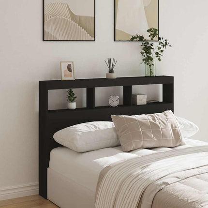 sengegavl med opbevaring og LED-lys 140x17x102 cm sort