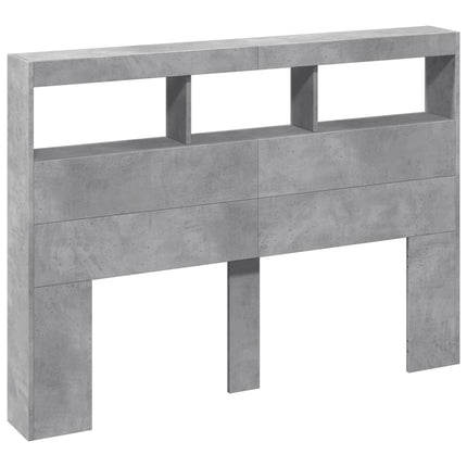 sengegavl med opbevaring og LED-lys 140x17x102 cm betongrå