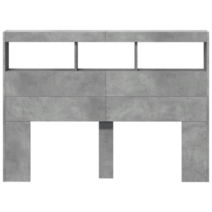 sengegavl med opbevaring og LED-lys 140x17x102 cm betongrå