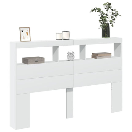 sengegavl med opbevaring og LED-lys 160x17x102 cm hvid