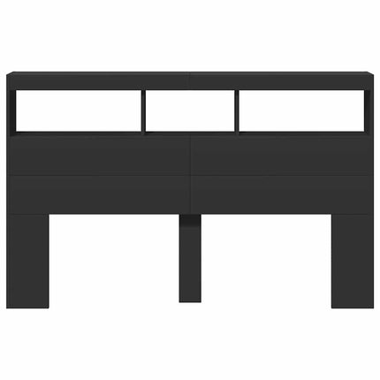 sengegavl med opbevaring og LED-lys 160x17x102 cm sort