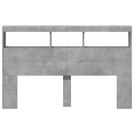 sengegavl med opbevaring og LED-lys 160x17x102 cm betongrå