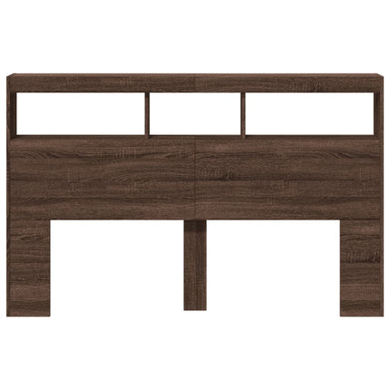 sengegavl med opbevaring og LED-lys 160x17x102 cm brunt eg
