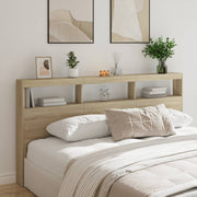 sengegavl med opbevaring og LED-lys 200x17x102 cm sonoma-eg