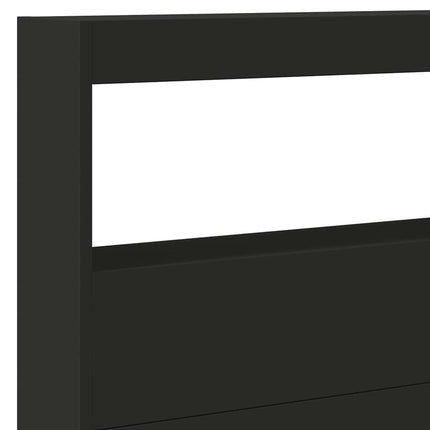 sengegavl med opbevaring og LED-lys 220x17x102 cm sort